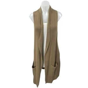 Splendid Women's Tan Sleeveless Knit Open Pocket Cardigan Sweater Top Size S